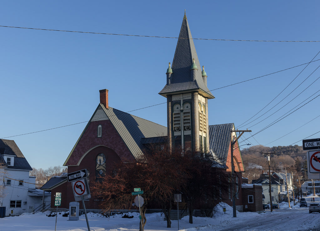 Barre, Vermont: City view on the Main Street. Winter time