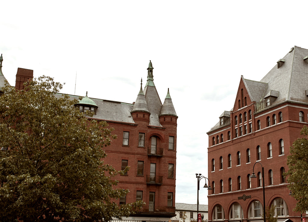 Masonic Temple and Richardson Place building at Church Street Marketplace in Burlington. Vermont, USA