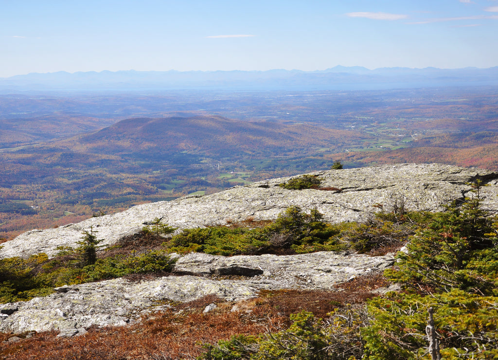 Aerial of Vermont Fall Foliage, Mount Mansfield, Vermont, USA