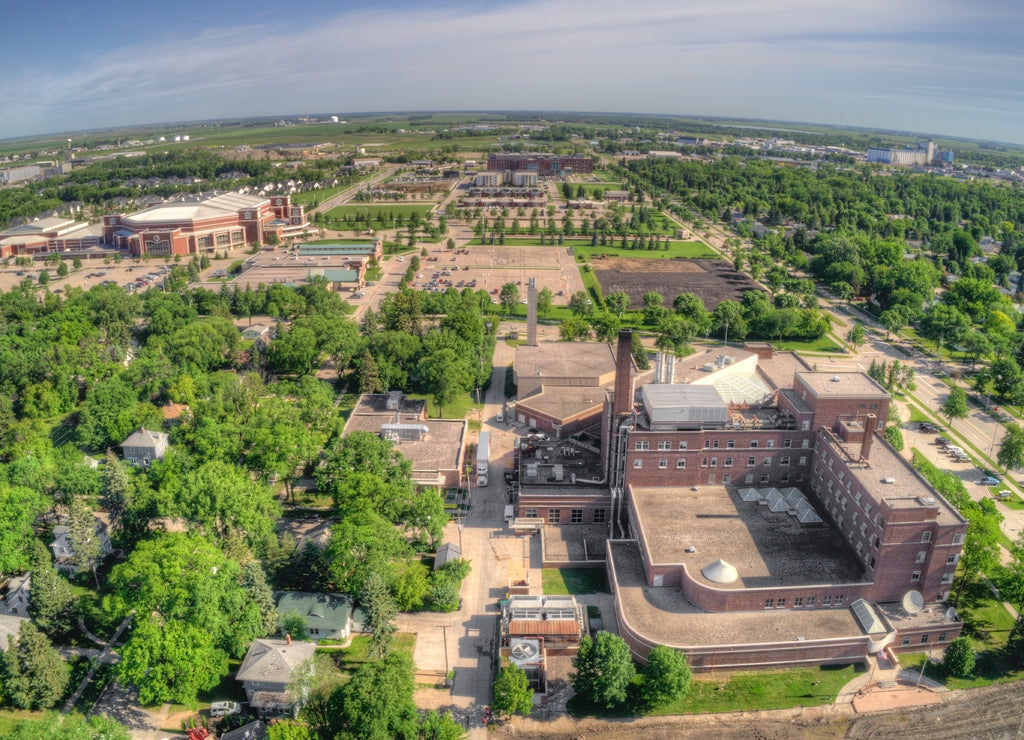 Aerial Drone View of the University of North Dakota in Grand Forks during the Summer