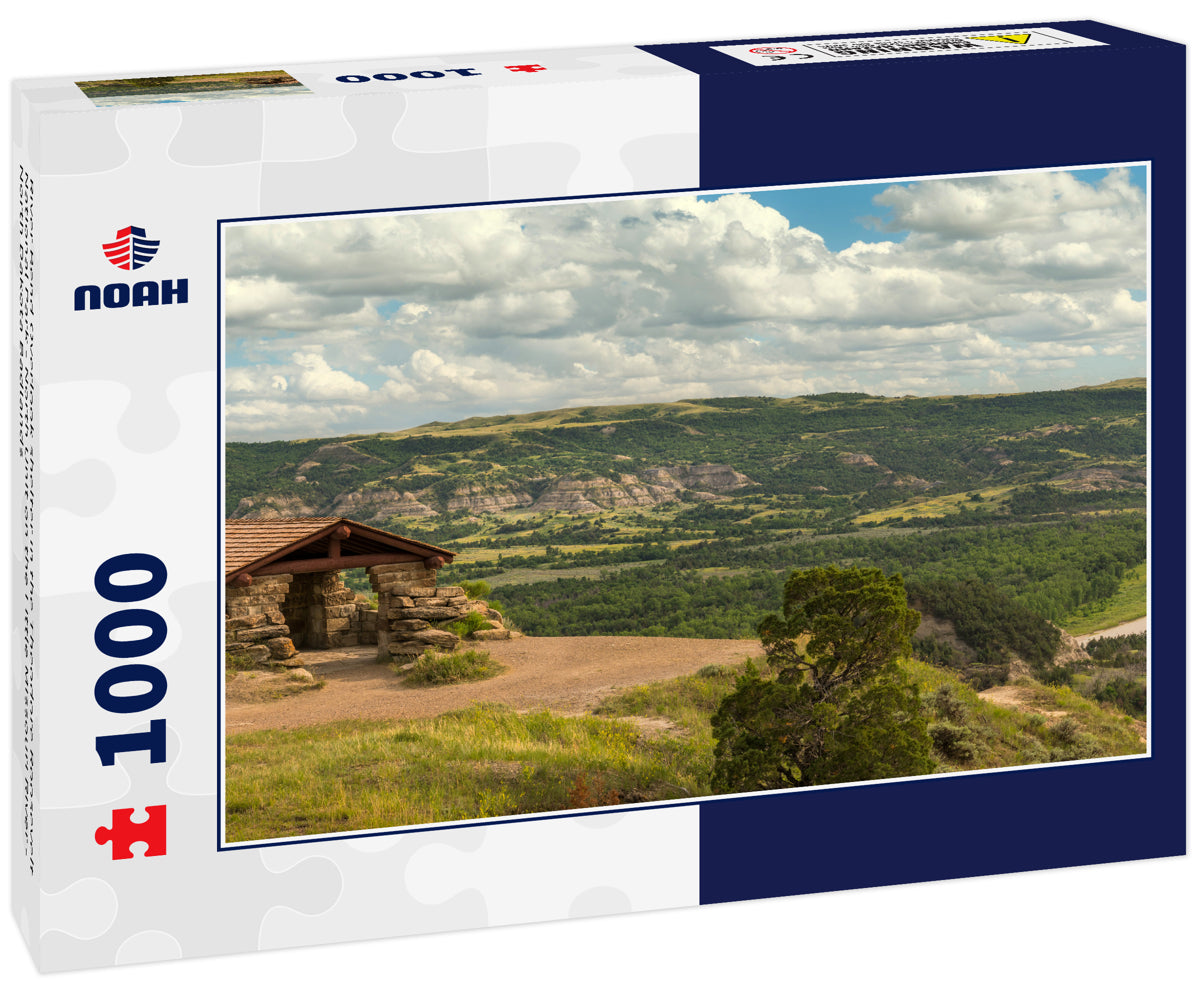 River Bend Overlook shelter in the Theodore Roosevelt National Park - North Unit on the Little Missouri River - North Dakota Badlands