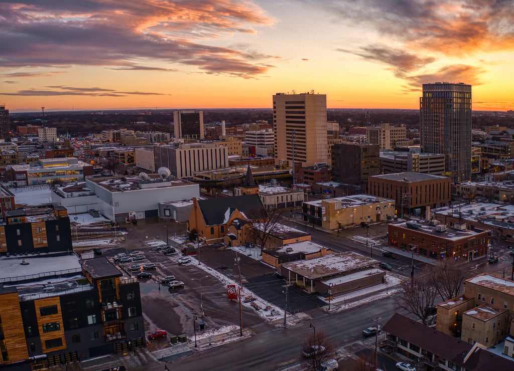 Aerial View of Fargo Skyline at Dusk, North Dakota