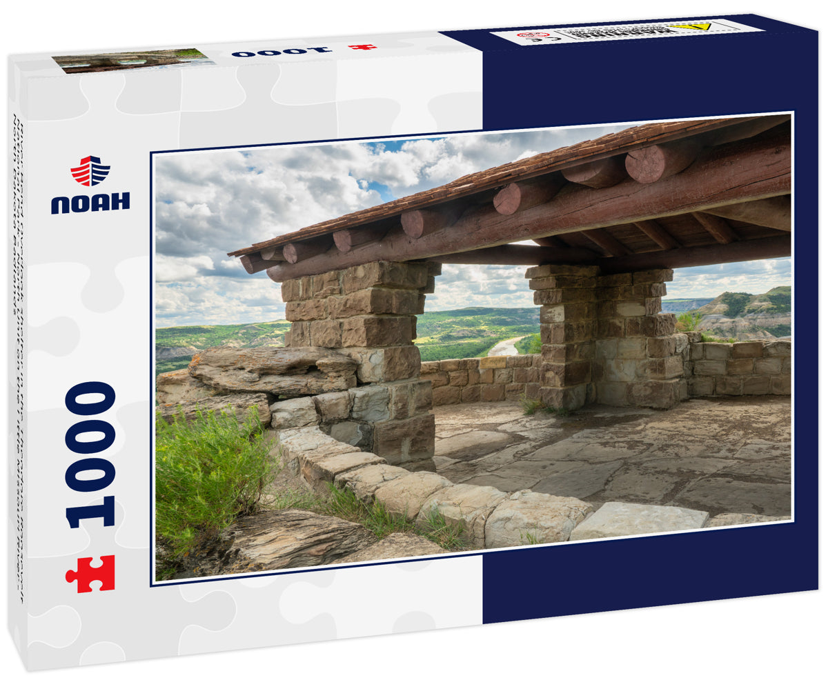 River Bend Overlook shelter in the Theodore Roosevelt National Park - North Unit on the Little Missouri River - North Dakota Badlands