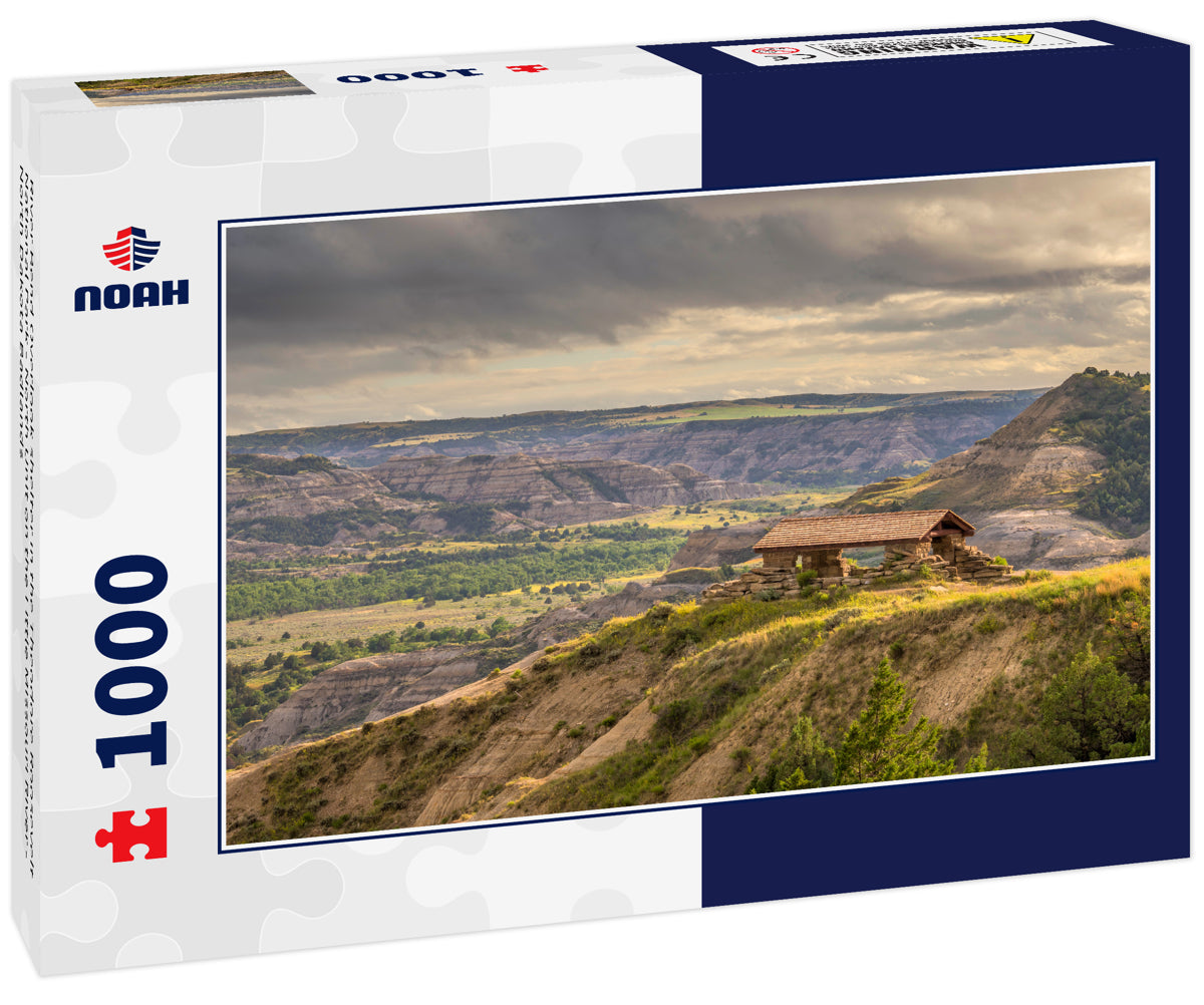 River Bend Overlook shelter in the Theodore Roosevelt National Park - North Unit on the Little Missouri River - North Dakota Badlands