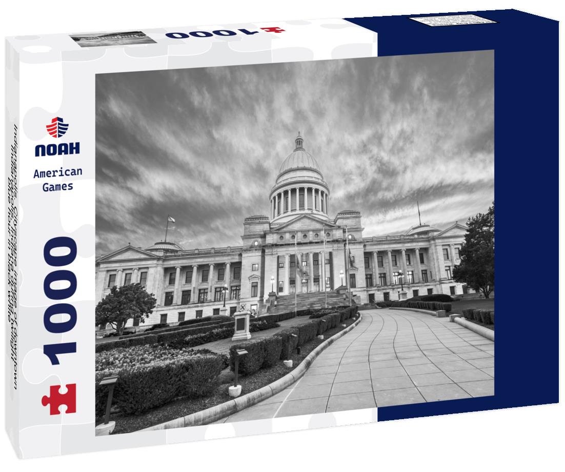 Noah Jigsaw Puzzle Indianapolis. Cityscape image of downtown Indianapolis, Indiana during twilight blue hour in black white 1000 pieces