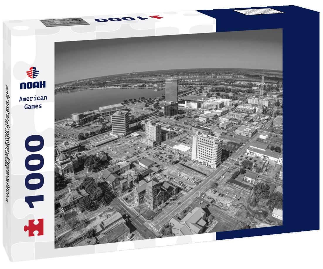 Noah Jigsaw Puzzle London Trafalgar Square lion and Big Ben tower at background in black white 1000 pieces