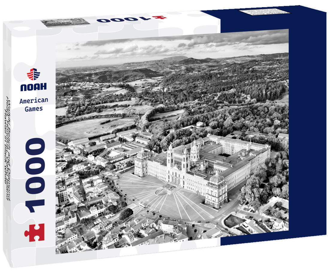 Noah Jigsaw Puzzle Waikiki Beach and Diamond Head, Honolulu, Oahu Island, Hawaii in black white 1000 pieces