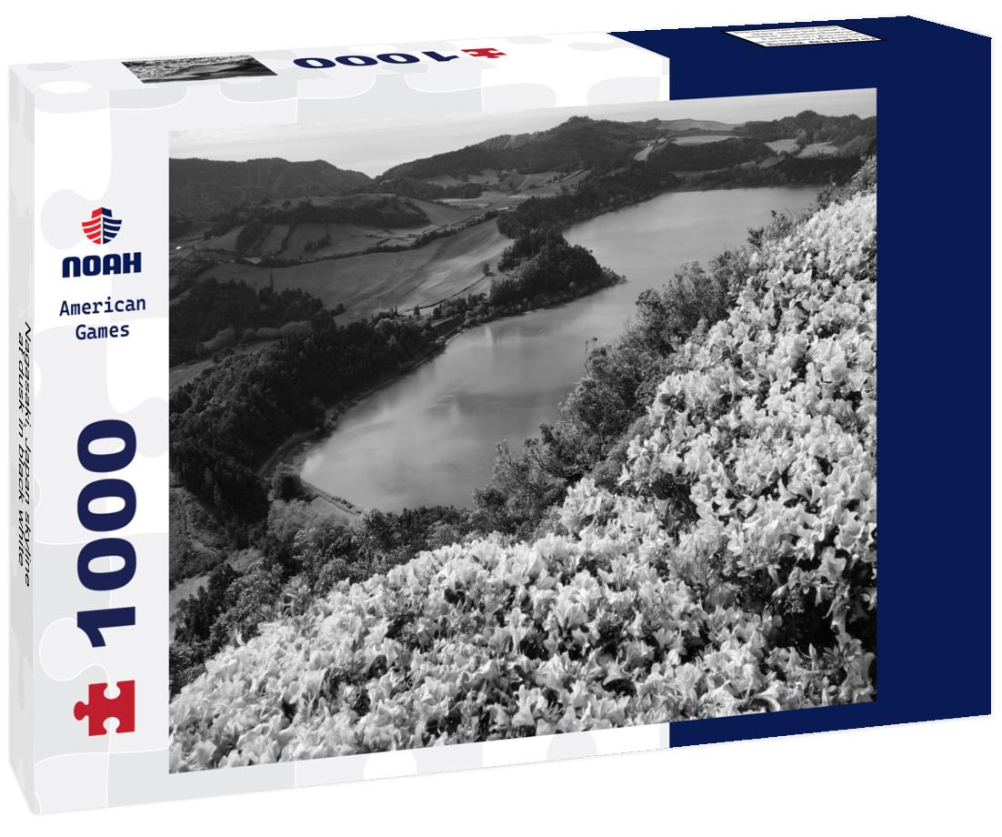 Noah Jigsaw Puzzle Nagasaki, Japan skyline at dusk in black white 1000 pieces