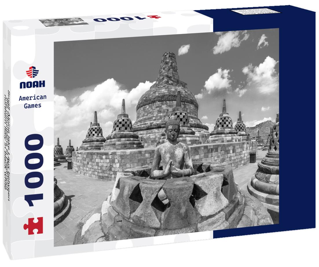 Noah Jigsaw Puzzle Small Alpine lake Laux between the mountains in Piedmont, northern Italy in black white 1000 pieces