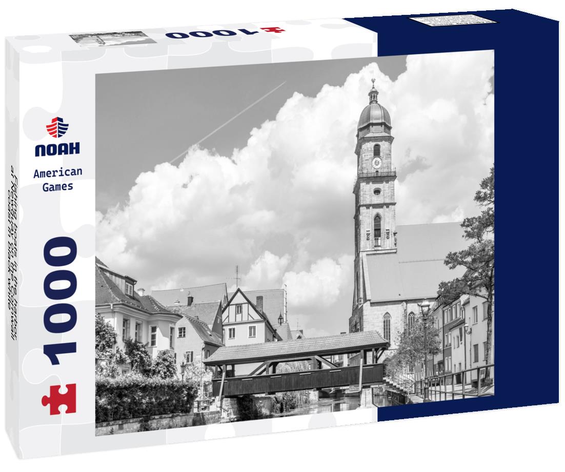 Noah Jigsaw Puzzle Fishing boats in the harbor at Newquay on the Cornwall coast in black white 1000 pieces