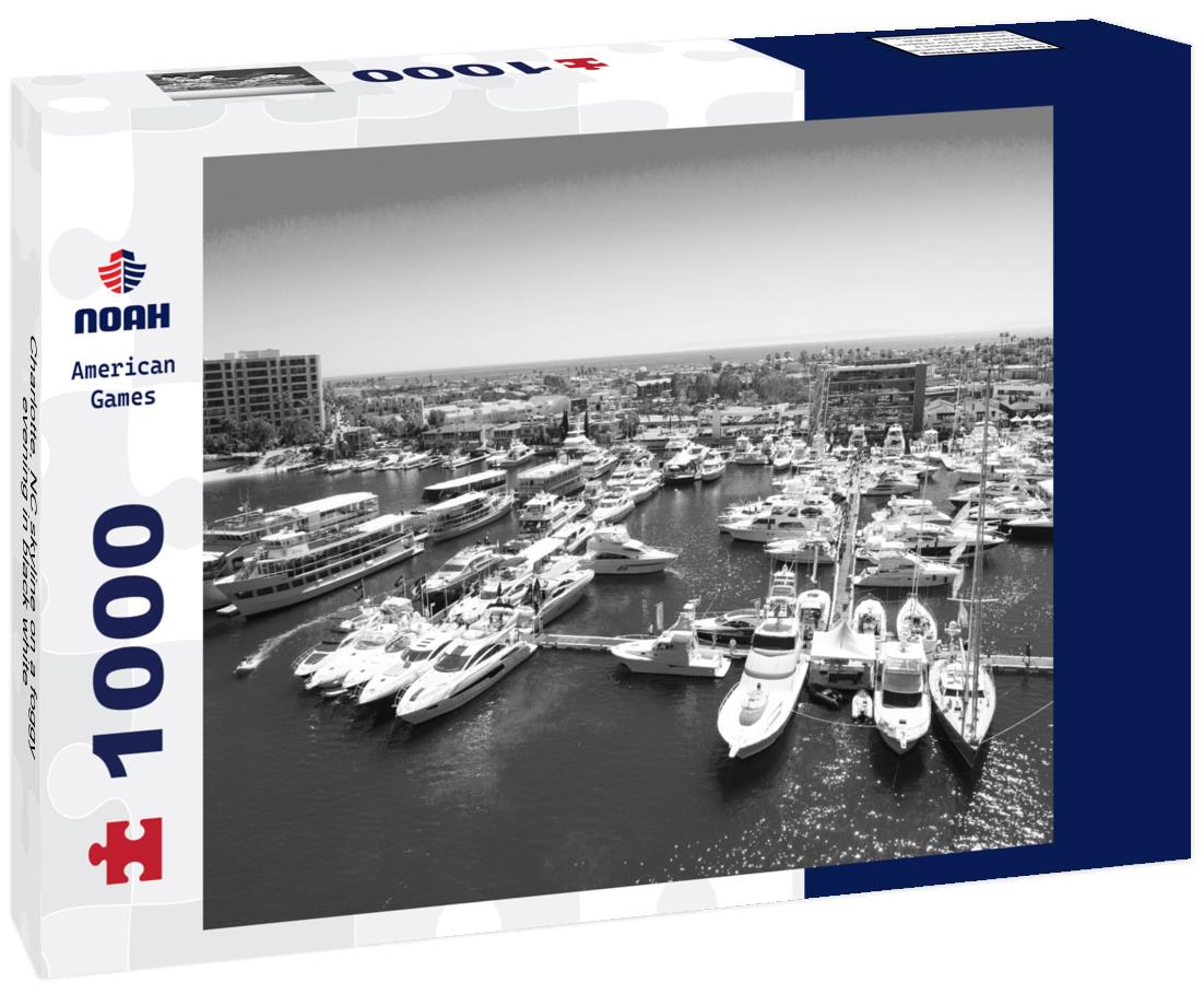 Noah Jigsaw Puzzle Charlotte, NC skyline on a foggy evening in black white 1000 pieces