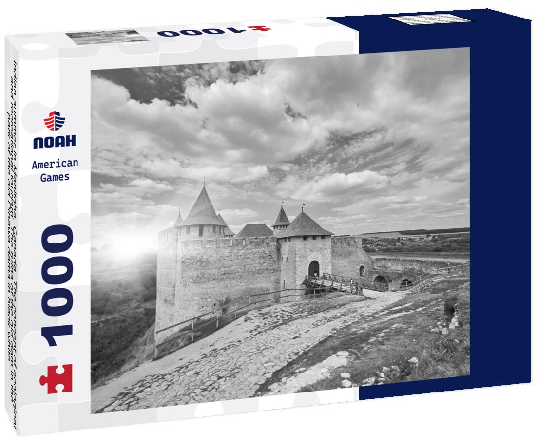 Noah Jigsaw Puzzle Indian summer in Manitoba, Canada. The concept of ecological and recreational tourism. The ruins of the old dam in the park of the old Pinawa dams in black white 1000 pieces