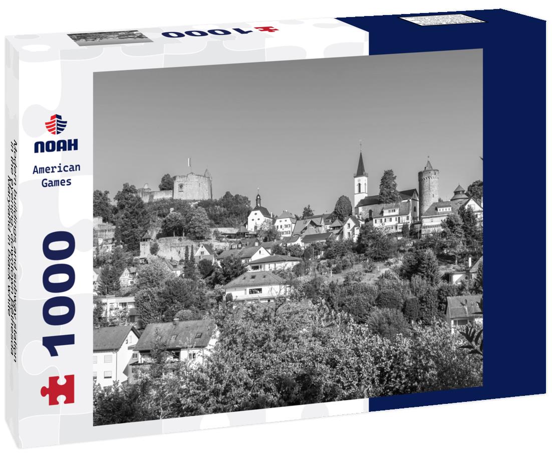 Noah Jigsaw Puzzle Modern buildings and subway station in the evening, downtown Bethesda, Maryland in black white 1000 pieces