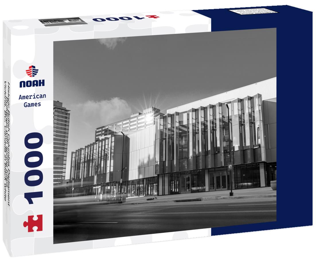 Noah Jigsaw Puzzle Historic British Columbia Parliament Buildings with spring tulips, Victoria, BC, Canada in black white 1000 pieces