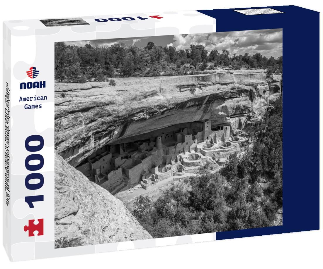 Noah Jigsaw Puzzle Hakodate, Japan cityscape at the historic Red Brick Warehouses and Mt. Hakodate in black white 1000 pieces