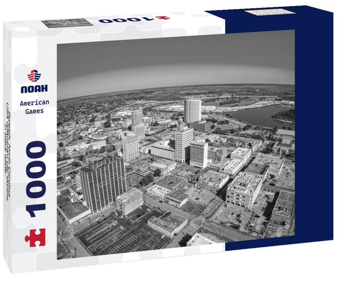 Noah Jigsaw Puzzle Raleigh, North Carolina, USA downtown city skyline in black white 1000 pieces