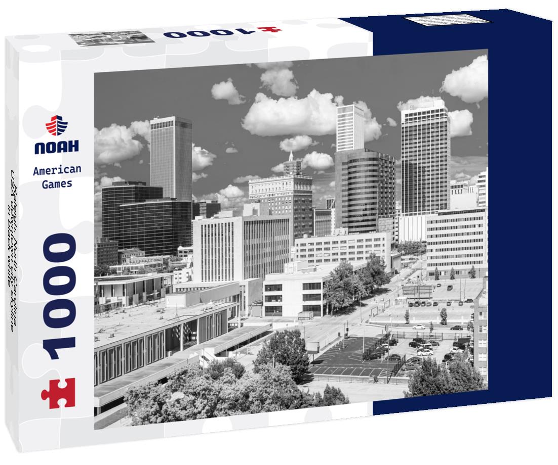Noah Jigsaw Puzzle Raleigh, North Carolina, USA downtown city skyline in black white 1000 pieces