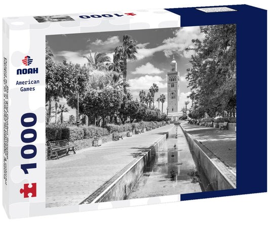 Noah Jigsaw Puzzle Blue and Golden Sunrise - Desert flora in full bloom provides a colorful backdrop to a colorful Scottsdale, Arizona sunrise, rich with golden and blues in black white 1000 pieces