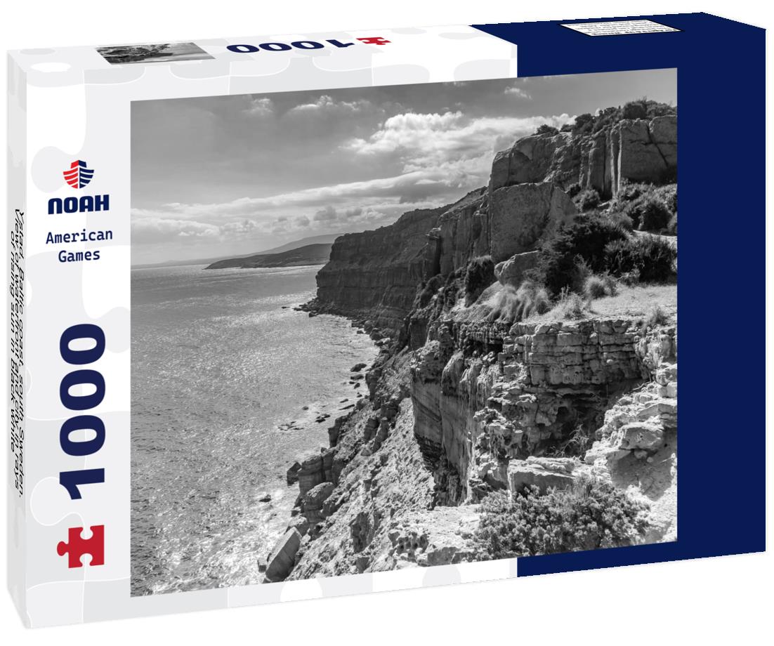 Noah Jigsaw Puzzle Ystad, Baltic coast, south Sweden. View of waterfront and city in rays of rising sun in black white 1000 pieces