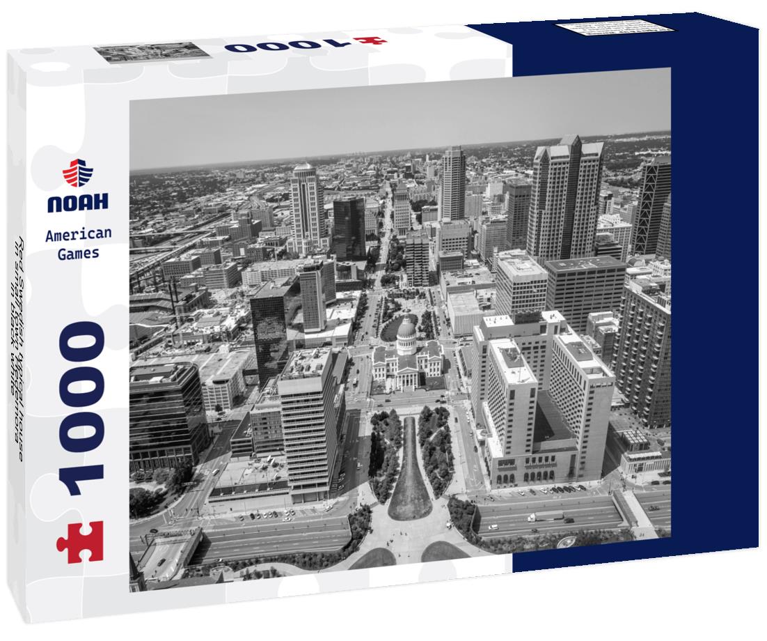 Noah Jigsaw Puzzle Red Swedish typical house in small town Hedemora in black white 1000 pieces