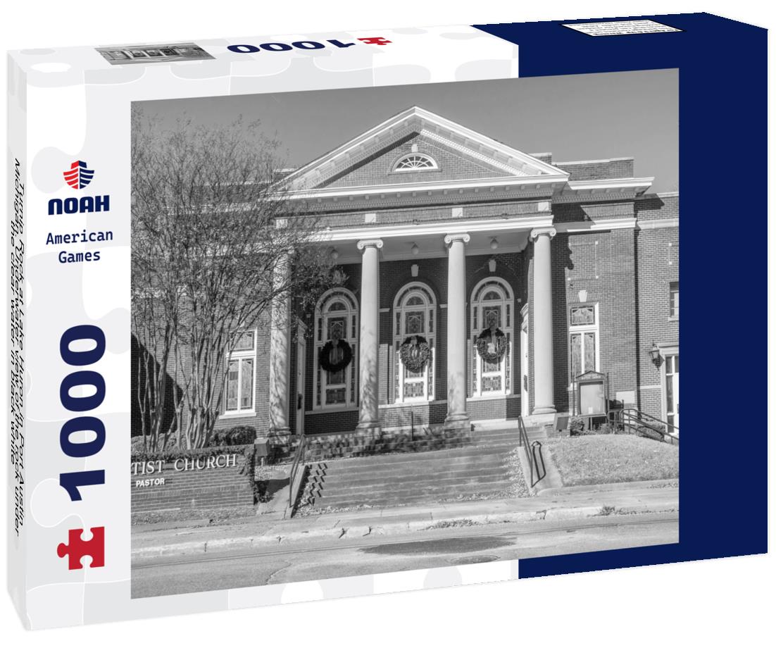 Noah Jigsaw Puzzle Turnip Rock at Lake Huron in Port Austin Michigan. Underwater view of the rock under the clear water in black white 1000 pieces