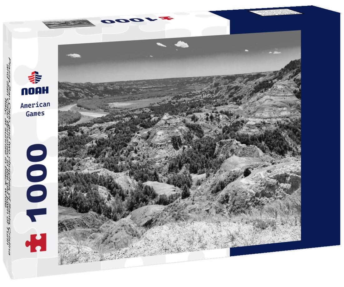 Noah Jigsaw Puzzle Piazza San Carlo and two churches of Santa Cristina and San Carlo Borromeo in the old town of Turin, Italy, at sunrise in black white 1000 pieces