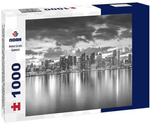 Noah Jigsaw Puzzle San Diego skyline is captured at sunset over the bay. in black white 1000 pieces