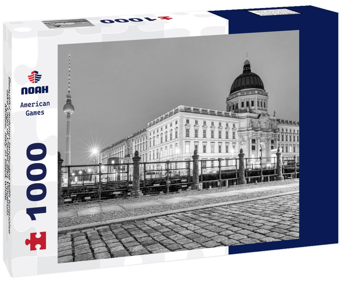 Noah Jigsaw Puzzle Beautiful autumn landscape with turquoise lake Lago di Castel San Vincenzo. Molise, Italy in black white 1000 pieces