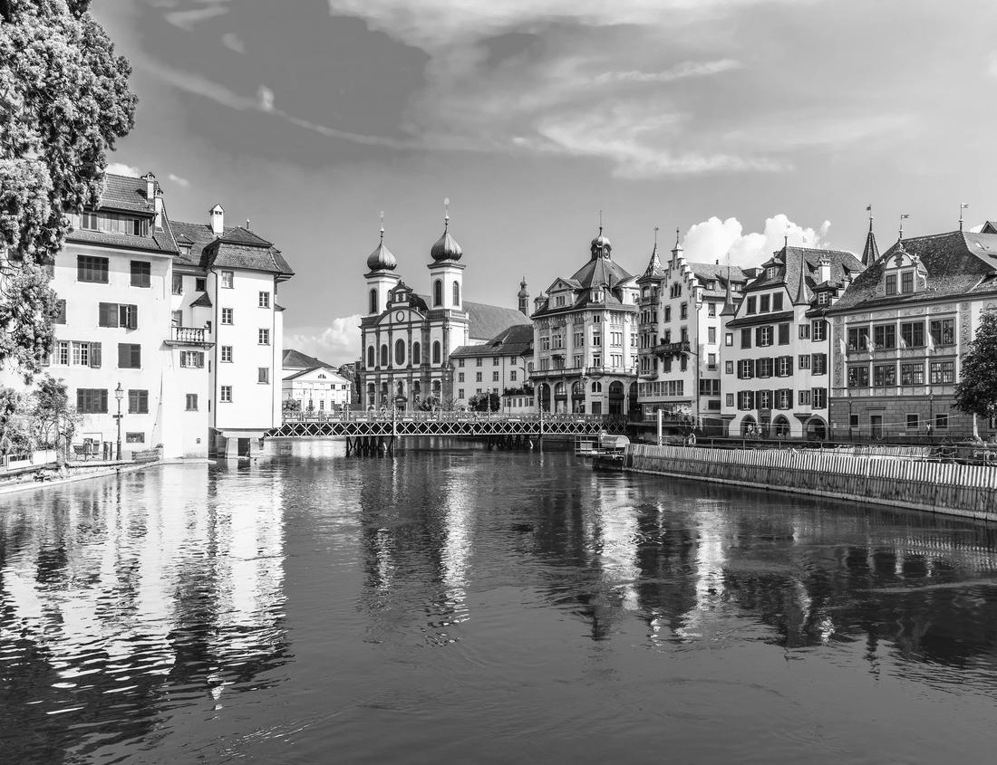 Noah Jigsaw Puzzle Boston Skyline from Downtown Harborwalk at dusk in black white 1000 pieces
