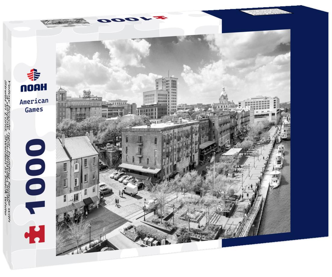 Noah Jigsaw Puzzle Yellow bicycle near building facade with a window, Scandinavian style. Street in Lund, Sweden in black white 1000 pieces