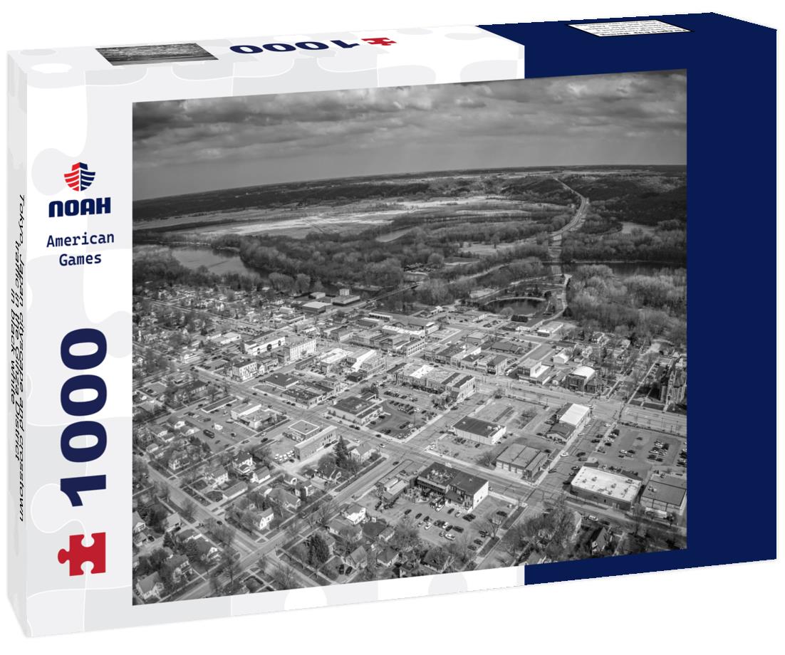 Noah Jigsaw Puzzle Tokyo, Japan cityscape and crosstown traffic in the Ginza District in black white 1000 pieces