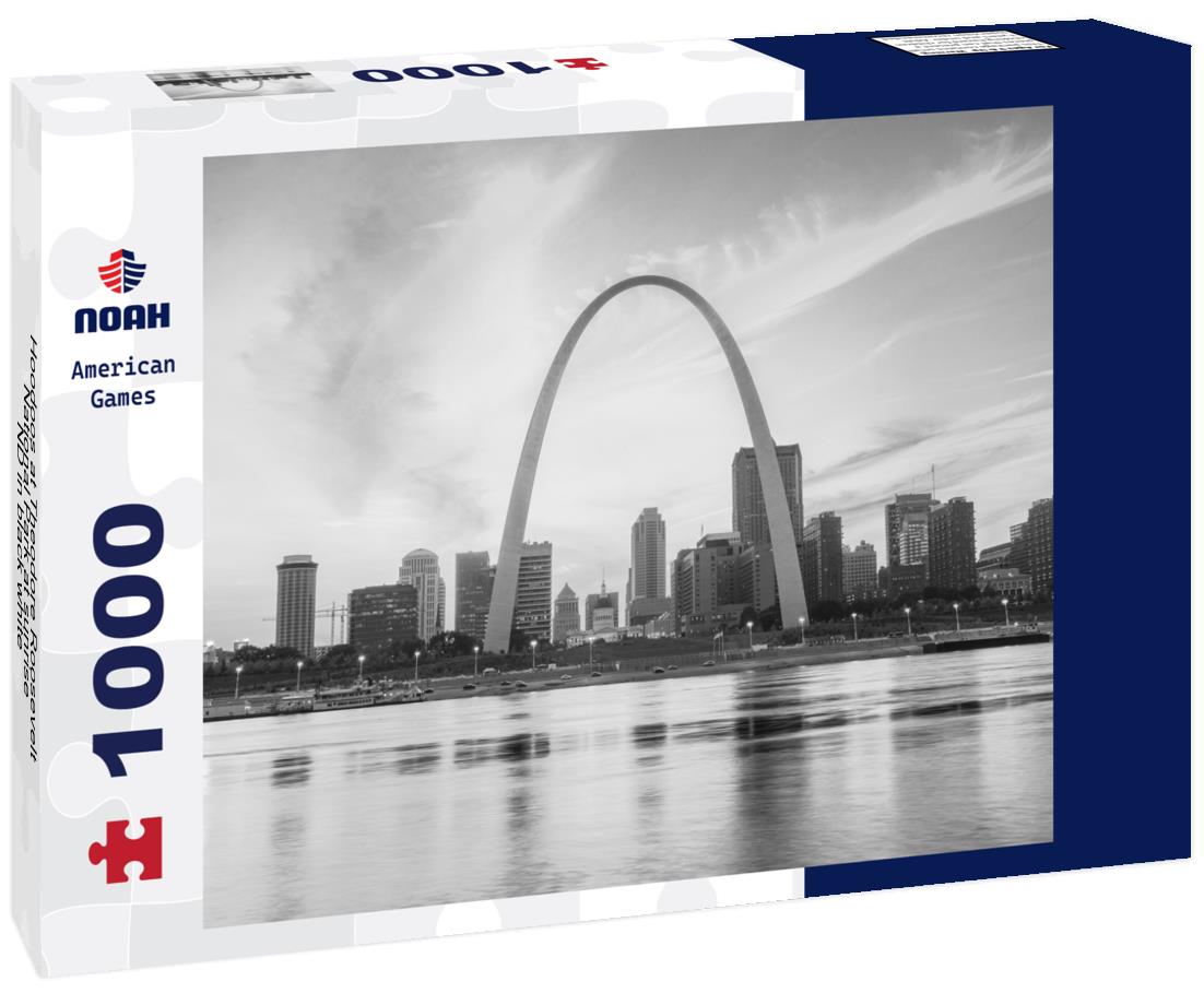 Noah Jigsaw Puzzle Hoodoos at Theodore Roosevelt National Park at sunrise, ND in black white 1000 pieces