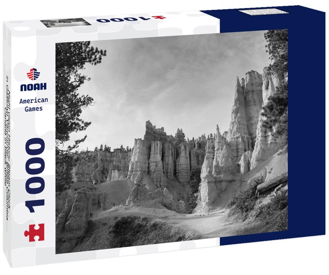 Noah Jigsaw Puzzle Night vision Historic Steam Clock in Gastown Vancouver, British Columbia, Canada in black white 1000 pieces