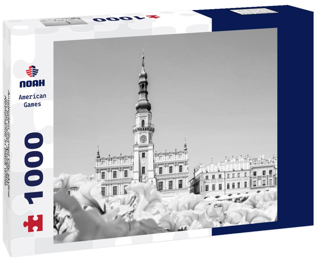 Noah Jigsaw Puzzle Amsterdam Sunset City skyline on the canal, Amsterdam, Netherlands in black white 1000 pieces