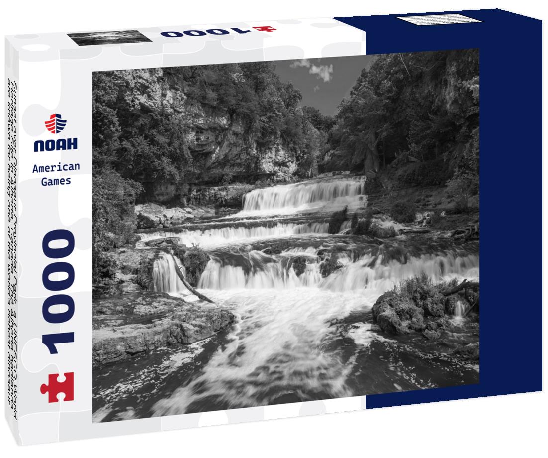 Noah Jigsaw Puzzle Sunset over Dinosaur Provincial Park, a UNESCO World Heritage Site in Alberta, Canada. The Alberta badlands are known for being one of the world's richest dinosaur fossil sites in black white 1000 pieces