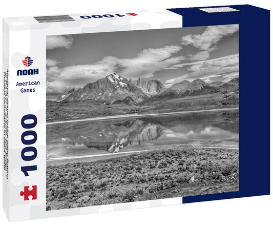 Noah Jigsaw Puzzle Medieval stoned bridge water flowing in the river in autumn. Elia Bridge Troodos mountains in black white 1000 pieces