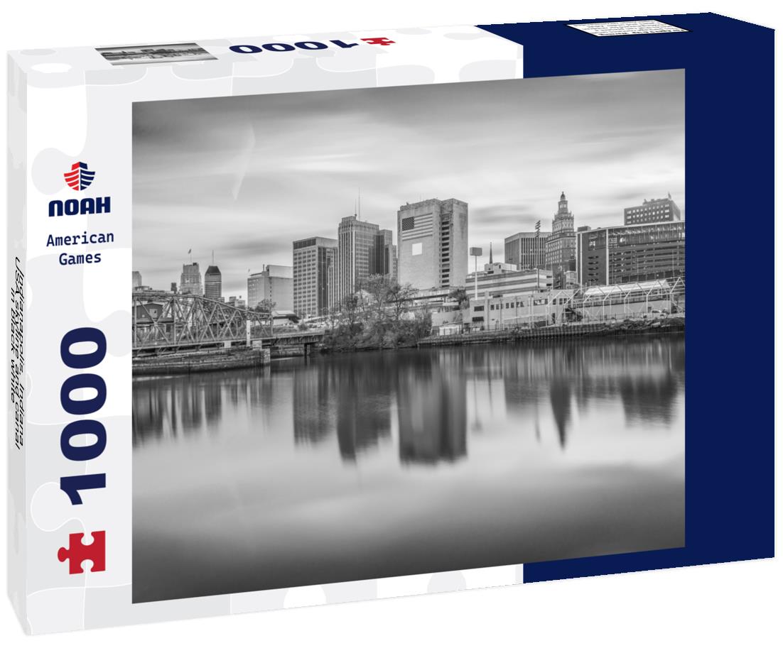 Noah Jigsaw Puzzle Indianapolis, Indiana, USA skyline and canal in black white 1000 pieces
