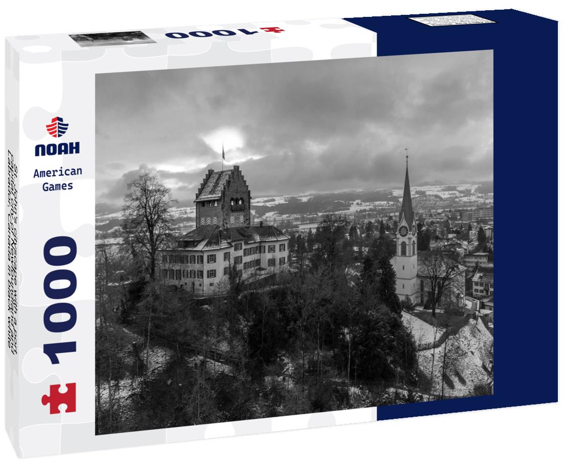 Noah Jigsaw Puzzle St. John's cityscape with a port, capital city of Newfoundland and Labrador, Canada in black white 1000 pieces