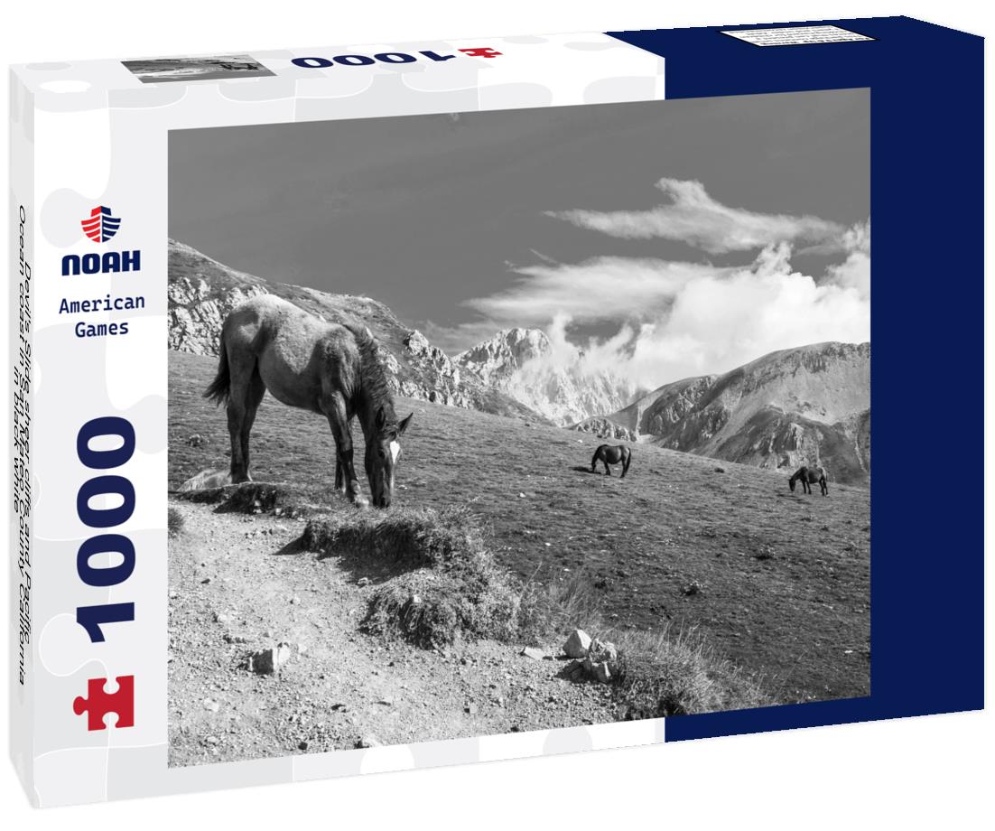 Noah Jigsaw Puzzle Devil's Slide sheer cliffs and Pacific Ocean coast in San Mateo County California in black white 1000 pieces