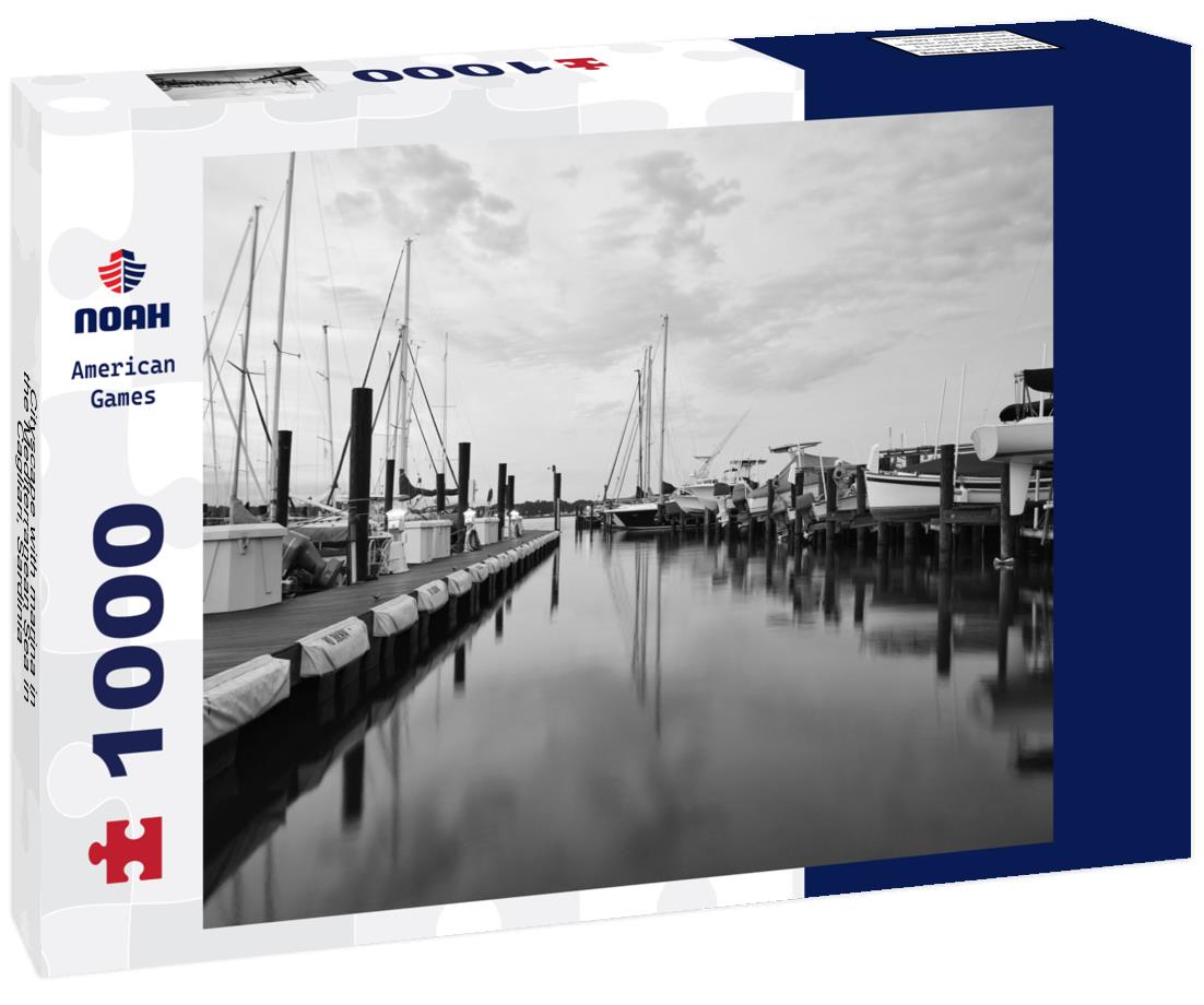 Noah Jigsaw Puzzle Cityscape with marina in the Mediterranean Sea in Cagliari, Sardinia, Italy in black white 1000 pieces