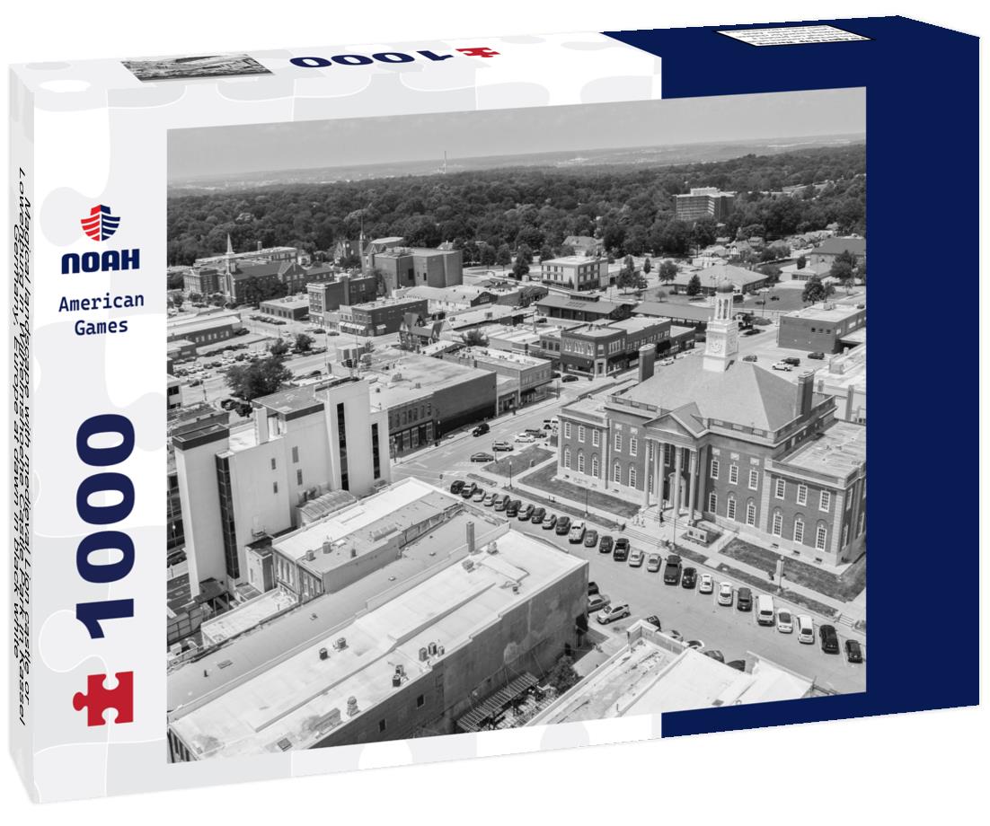 Noah Jigsaw Puzzle Magical landscape with medieval Lion castle or Lowenburg in Wilhelmshoehe Castle Park in Kassel, Germany, Europe at dawn in black white 1000 pieces