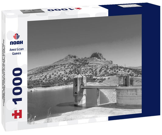 Noah Jigsaw Puzzle High Falls and skyline Rochester, New York. View from Pont De Rennes pedestrian bridge in black white 1000 pieces