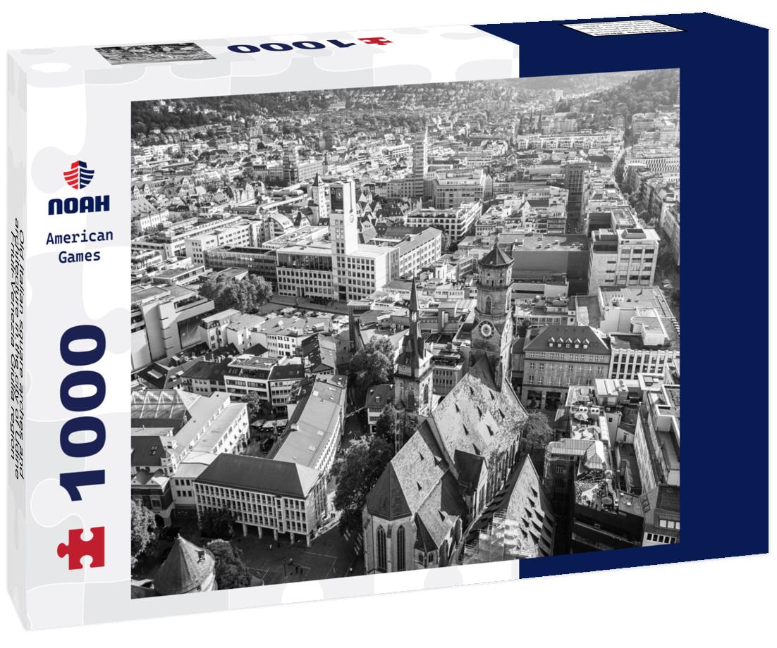 Noah Jigsaw Puzzle Old Italian square arches and architecture in the city of Udine, Friuli-Venezia Giulia region, Italy in black white 1000 pieces