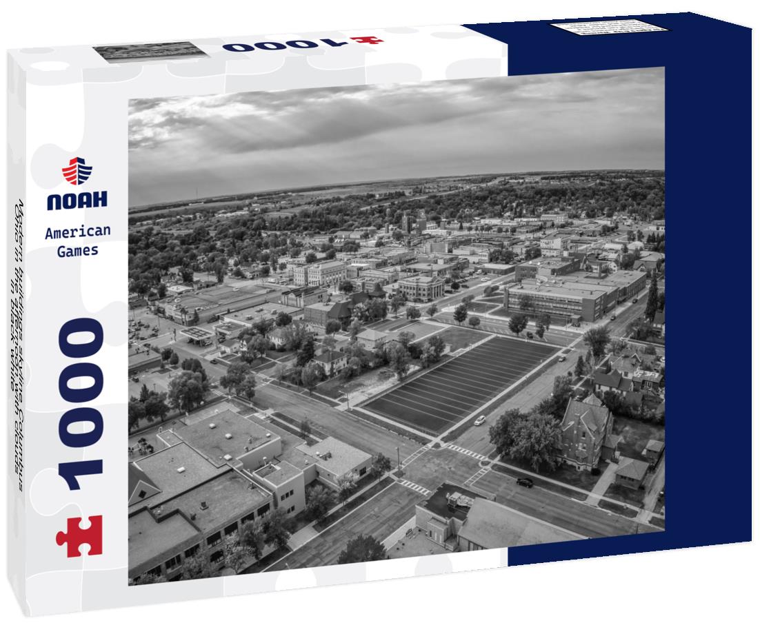 Noah Jigsaw Puzzle Modern buildings skyline Columbus Ohio in the afternoon with clouds in black white 1000 pieces