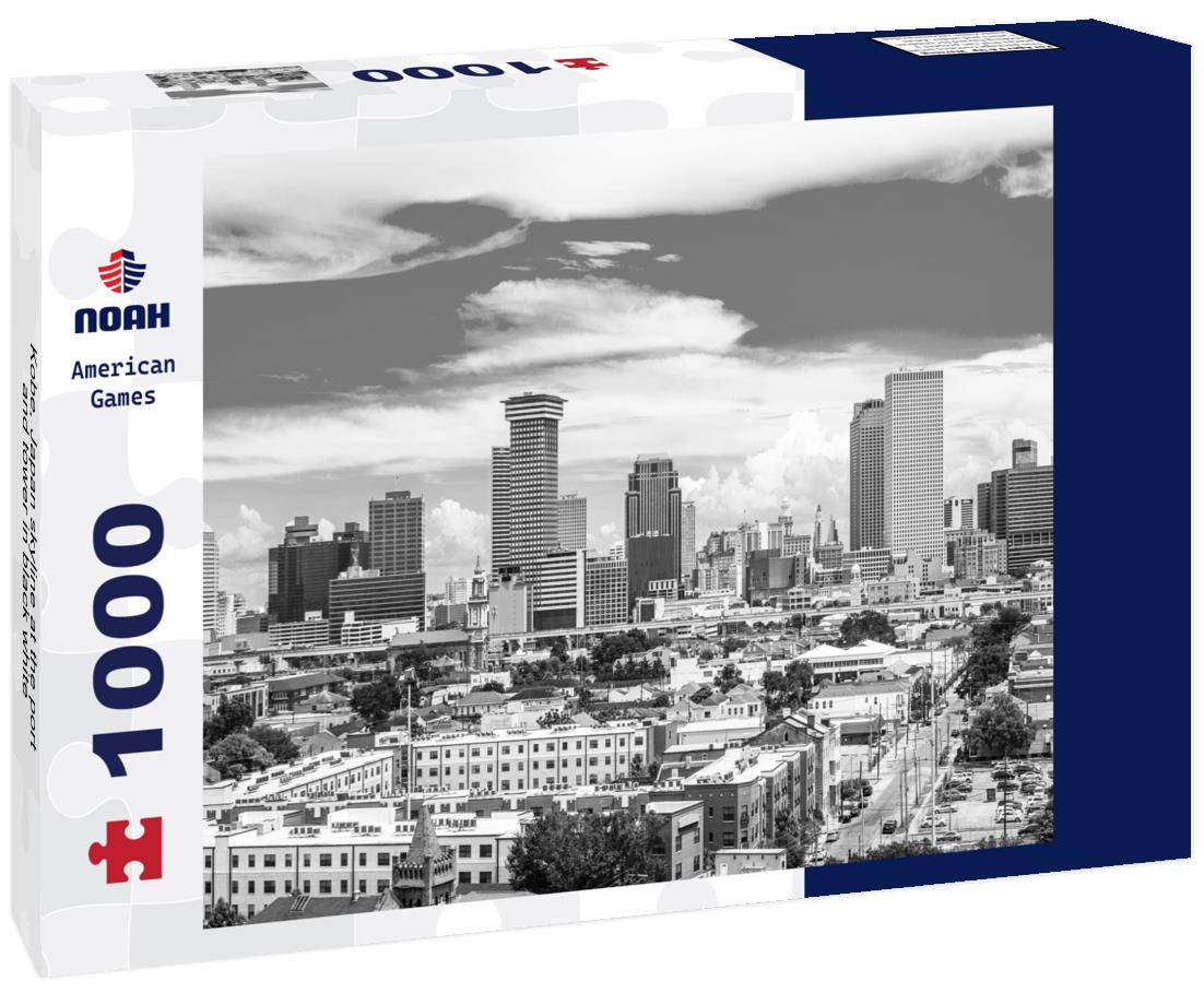 Noah Jigsaw Puzzle Kobe, Japan skyline at the port and tower in black white 1000 pieces