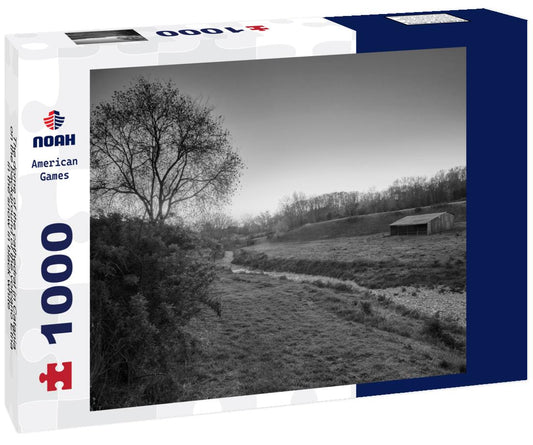 Noah Jigsaw Puzzle Sunset on a farm with an old barn near Bentonville, Arkansas, USA. in black white 1000 pieces