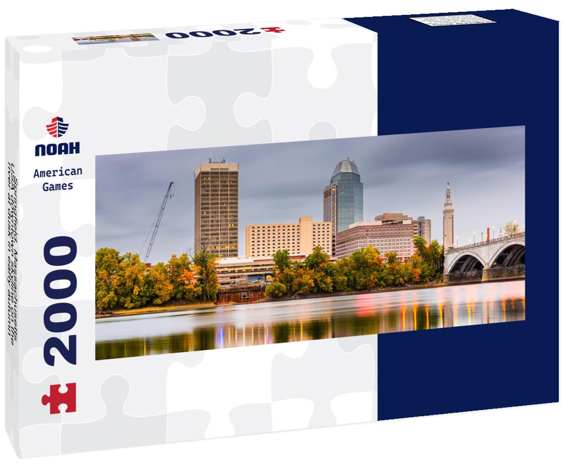 Springfield, Massachusetts, USA downtown skyline on the river at dusk in early autumn 2000pc Panoramic Puzzle