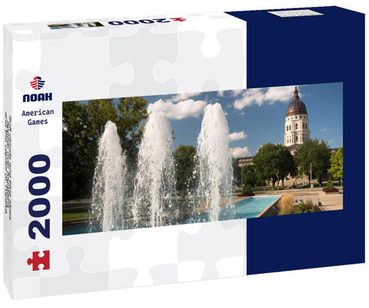 Noah Jigsaw Puzzle Soft clouds and blue skies appear over fountains and the capitol of Topeka, Kansas USA panorama 2000 pieces