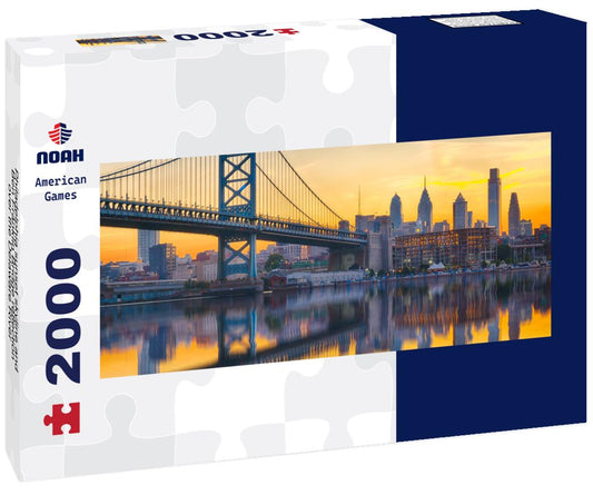 Noah Jigsaw Puzzle Philadelphia sunset skyline and Ben Franklin Bridge reflection over the Delaware River panorama 2000 pieces