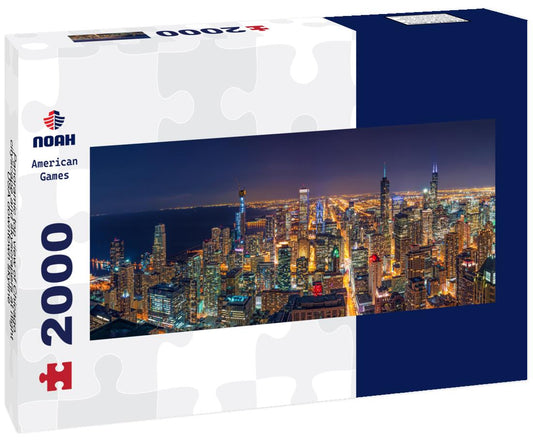 Noah Jigsaw Puzzle Panoramic top view of Chicago cityscape and skyscrapers at night, USA downtown skyline panorama 2000 pieces